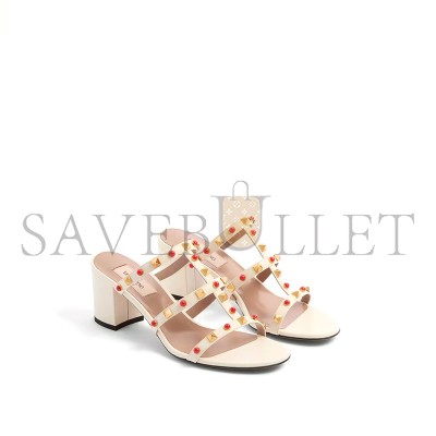 VALENTINO ROCKSTUD SLIDE SANDAL IN CALFSKIN WITH CABOCHON STONES 60MM 6W2S0C47MAX_D2K