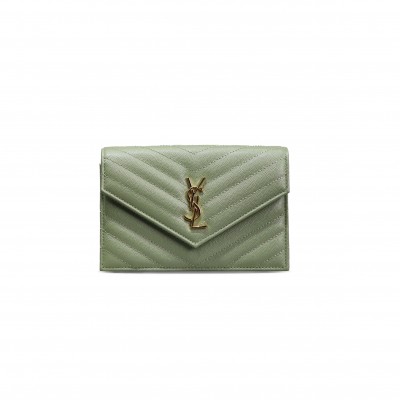 YSL CASSANDRE ENVELOPE CHAIN WALLET IN GRAIN DE POUDRE LEATHER 393953300569 (19*12.5*3.5cm)