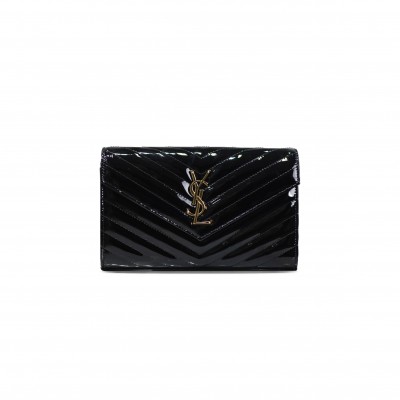YSL CASSANDRE MATELASSÉ CHAIN WALLET IN PATENT LEATHER 377828326650 (22.5*14*4cm)