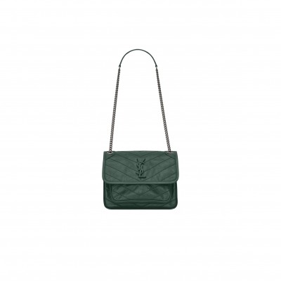 YSL NIKI BABY CHAIN BAG IN CRINKLED VINTAGE LEATHER 498892544142 (21*16*7.5cm)