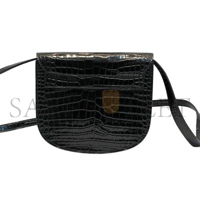 YSL KAIA SMALL SATCHEL IN SHINY CROCODILE-EMBOSSED LEATHER 619740DND0W1000 (18*15.5*5.5cm)