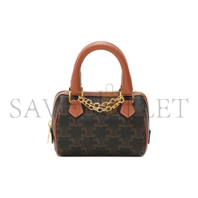 CELINE MINI BOSTON BAG TRIOMPHE IN TRIOMPHE CANVAS AND LAMBSKIN 195112BZJ.04LU (14*9.5*8cm)