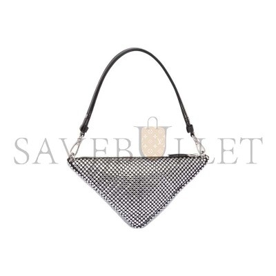 PRADA TRIANGLE SATIN MINI BAG WITH CRYSTALS 1BC190 (26*14*6cm) 