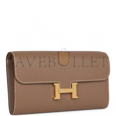 HERMES CONSTANCE WALLET TO GO ETOUPE EPSOM GOLD HARDWARE (22*11cm)