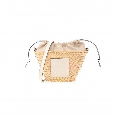 LOEWE LEAF PALM CALFSKIN DRAWSTRING BUCKET BAG NATURAL WHITE (28*19*10cm)