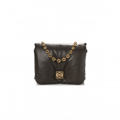 LOEWE LAMBSKIN GOYA PUFFER BAG DARK CHOCOLATE (23*17*8cm)