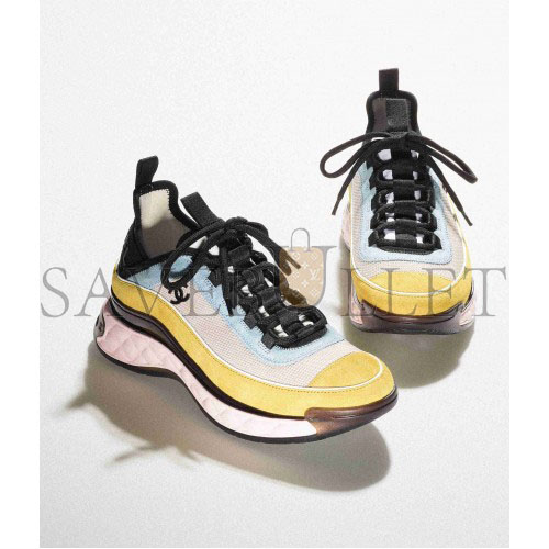 CHANEL SNEAKERS FABRIC & SUEDE CALFSKIN LIGHT BEIGE, YELLOW & LIGHT BLUE G39070 Y55826 K4286 CHANEL SNEAKERS FABRIC & SUEDE CALFSKIN LIGHT BEIGE, YELLOW & LIGHT BLUE G39070 Y55826 K4286