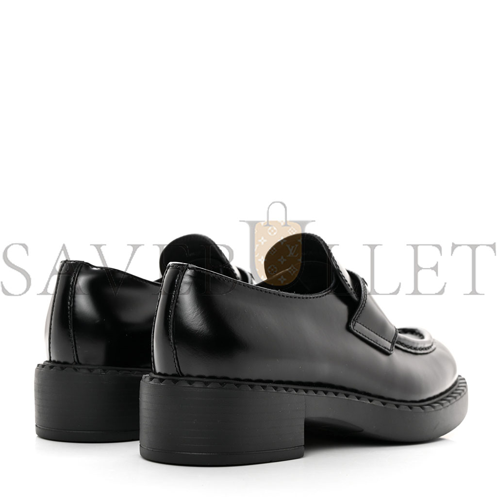 PRADA SPAZZOLATO METAL TRIANGLE LOGO 50MM LOAFERS 37.5 BLACK PRADA SPAZZOLATO METAL TRIANGLE LOGO 50MM LOAFERS 37.5 BLACK