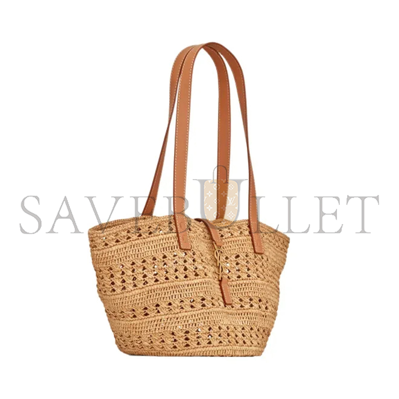 YSL PANIER SMALL BAG IN CROCHET RAFFIA AND SMOOTH LEATHER 685618GAAAC2080 (38*20*21cm)