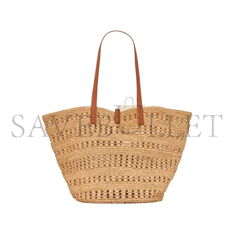YSL PANIER MEDIUM BAG IN CROCHET RAFFIA AND SMOOTH LEATHER 688221GAAAC2080 (48*30*26cm)