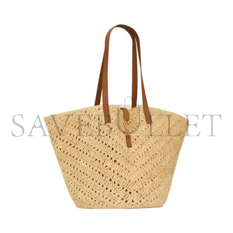 YSL PANIER MEDIUM IN RAFFIA AND VEGETABLE-TANNED LEATHER 740375GAADJ2080 (44*20*21cm)