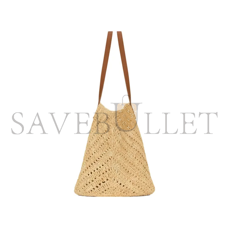 YSL PANIER MEDIUM IN RAFFIA AND VEGETABLE-TANNED LEATHER 740375GAADJ2080 (44*20*21cm)