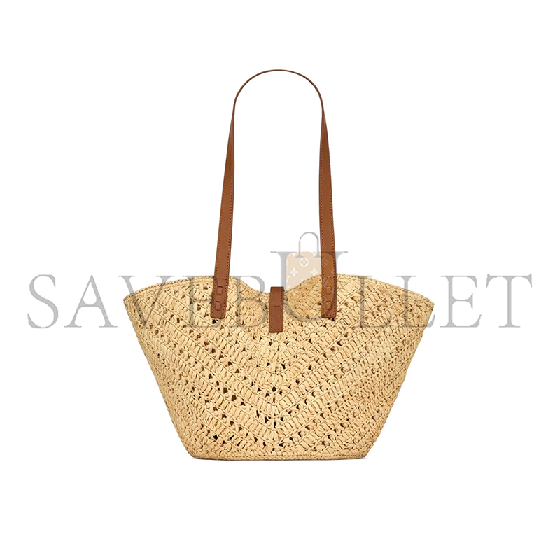 YSL PANIER SMALL IN RAFFIA AND VEGETABLE-TANNED LEATHER 751240GAADJ2080 (38*20*21cm)