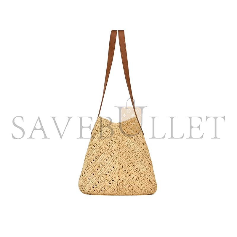 YSL PANIER SMALL IN RAFFIA AND VEGETABLE-TANNED LEATHER 751240GAADJ2080 (38*20*21cm)