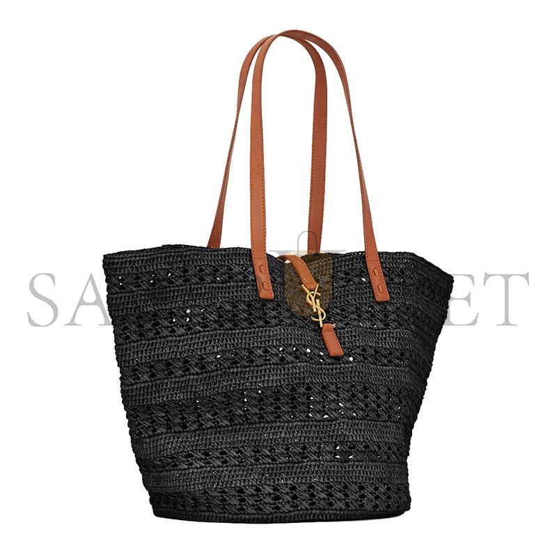 YSL PANIER MEDIUM BAG IN CROCHET RAFFIA AND SMOOTH LEATHER 688221GAAAC1062 (48*30*26cm)