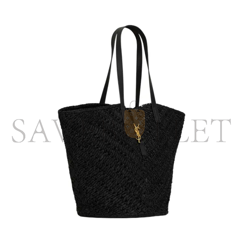 YSL PANIER MEDIUM IN RAFFIA AND VEGETABLE-TANNED LEATHER 740375GAADP1000 (44*20*21cm)