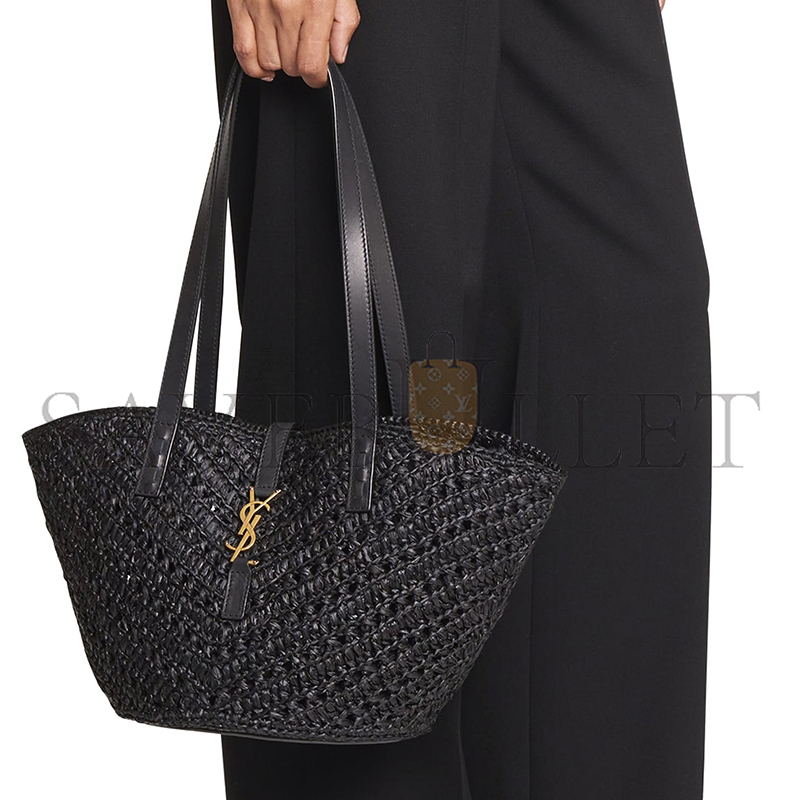 YSL PANIER SMALL IN RAFFIA AND VEGETABLE-TANNED LEATHER 751240GAADP1000 (38*20*21cm)