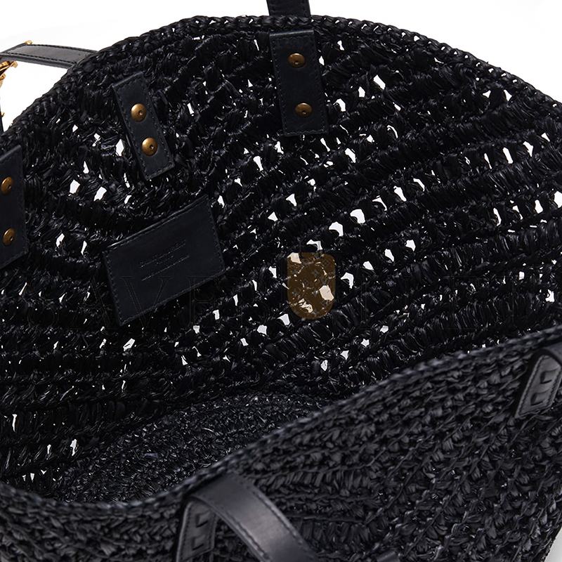 YSL PANIER SMALL IN RAFFIA AND VEGETABLE-TANNED LEATHER 751240GAADP1000 (38*20*21cm)
