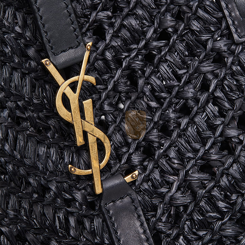 YSL PANIER SMALL IN RAFFIA AND VEGETABLE-TANNED LEATHER 751240GAADP1000 (38*20*21cm)