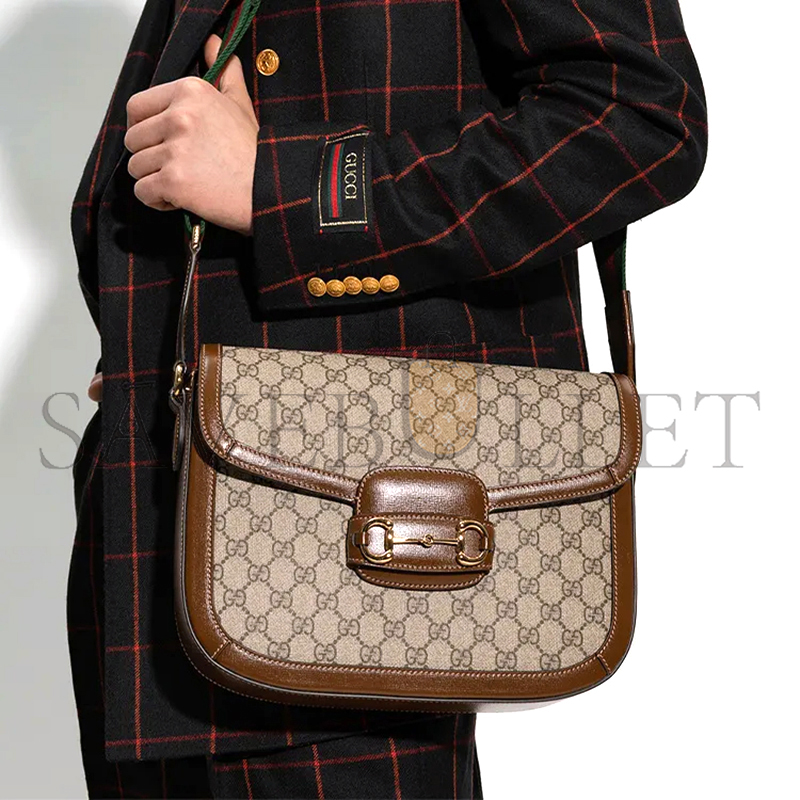 GUCCI HORSEBIT 1955 CANVAS WITH LEATHER SHOULDER BAG 700457 (30*21*7.5cm)