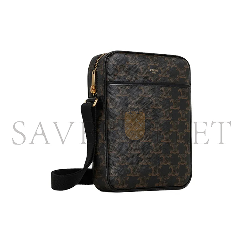 CELINE SMALL MESSENGER BAG IN TRIOMPHE CANVAS AND CALFSKIN 190872BSZ.38NO (20.5*15.5*4.5cm)