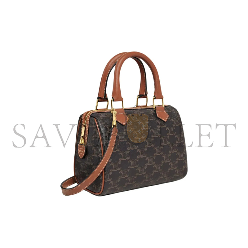 CELINE SMALL BOSTON BAG TRIOMPHE IN TRIOMPHE CANVAS AND LAMBSKIN 197582CAS.04LU (19.5*14*7cm)