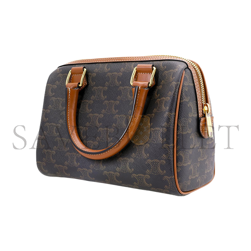 CELINE SMALL BOSTON BAG TRIOMPHE IN TRIOMPHE CANVAS AND LAMBSKIN 197582CAS.04LU (19.5*14*7cm)