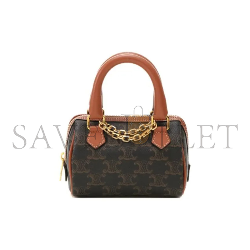 CELINE MINI BOSTON BAG TRIOMPHE IN TRIOMPHE CANVAS AND LAMBSKIN 195112BZJ.04LU (14*9.5*8cm)