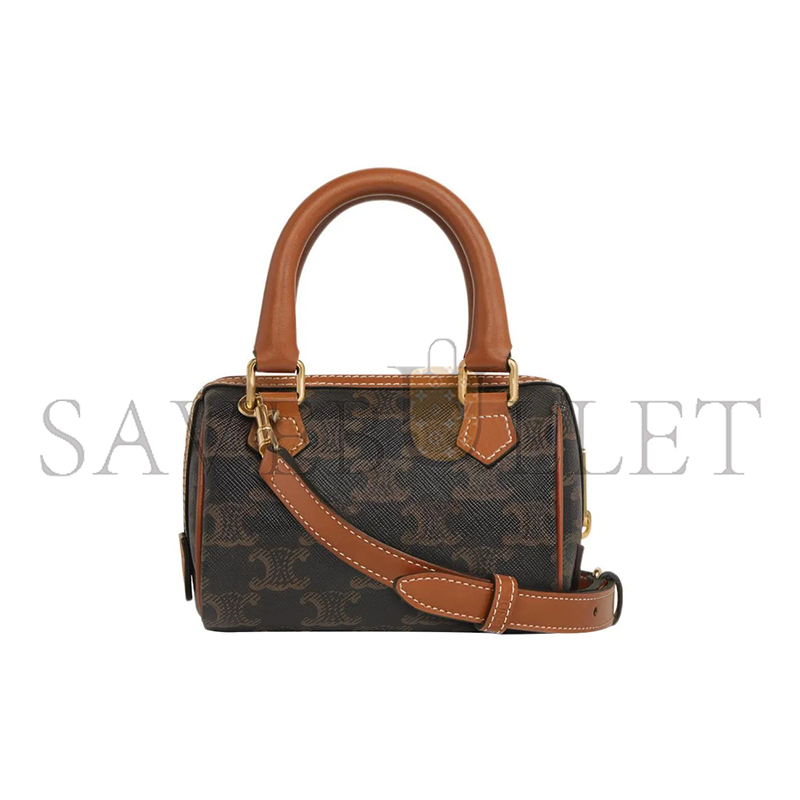 CELINE MINI BOSTON BAG TRIOMPHE IN TRIOMPHE CANVAS AND LAMBSKIN 195112BZJ.04LU (14*9.5*8cm)