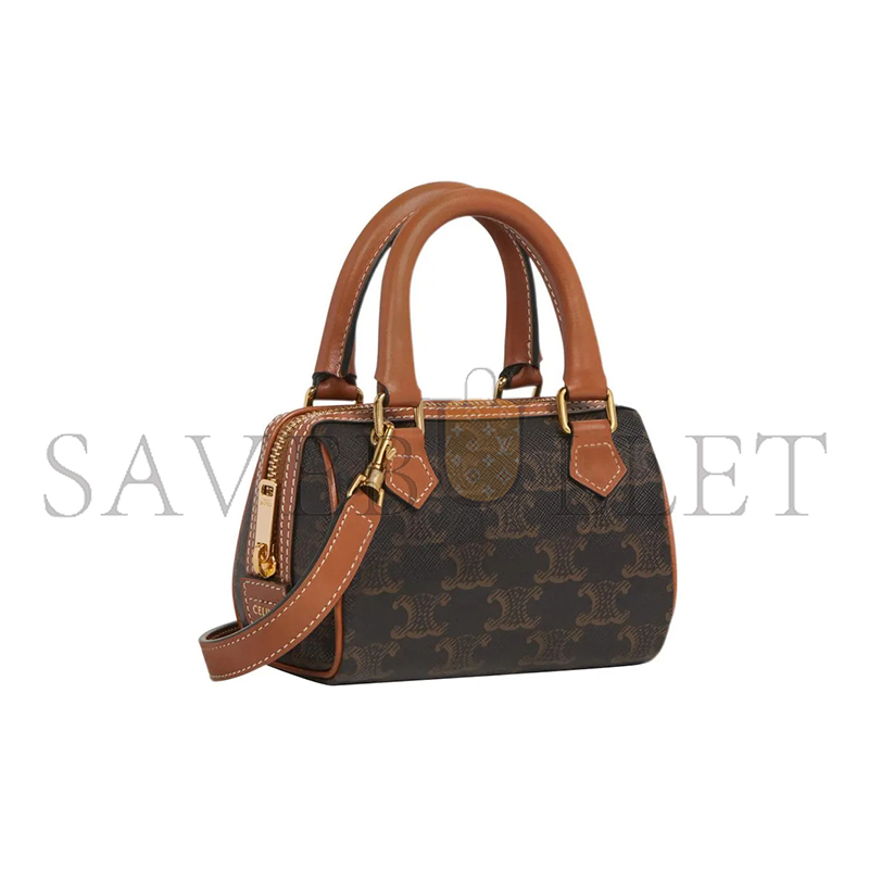 CELINE MINI BOSTON BAG TRIOMPHE IN TRIOMPHE CANVAS AND LAMBSKIN 195112BZJ.04LU (14*9.5*8cm)