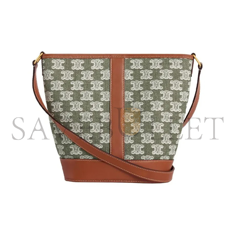 CELINE SMALL BUCKET IN TRIOMPHE CANVAS AND CALFSKIN 191442CS8.15KH (30*22*13cm)