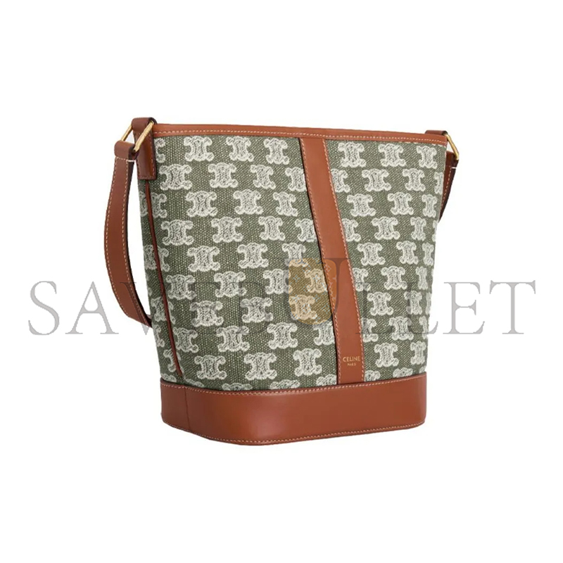 CELINE SMALL BUCKET IN TRIOMPHE CANVAS AND CALFSKIN 191442CS8.15KH (30*22*13cm)