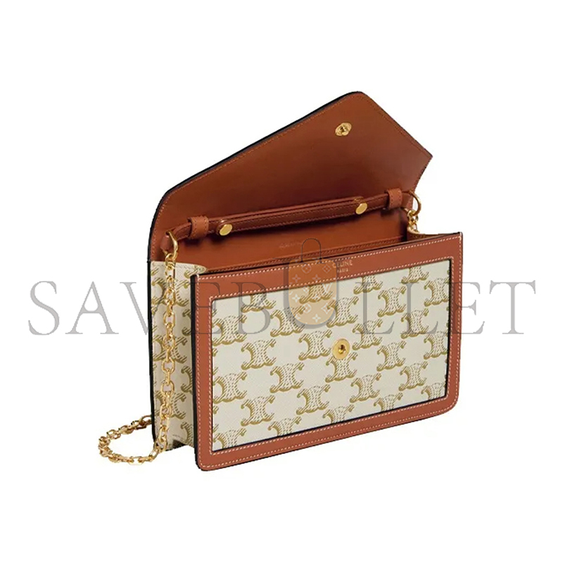 CELINE CHAIN WALLET IN TRIOMPHE CANVAS AND CALFSKIN 10H422DB5.01TA (19.5*13*4cm)