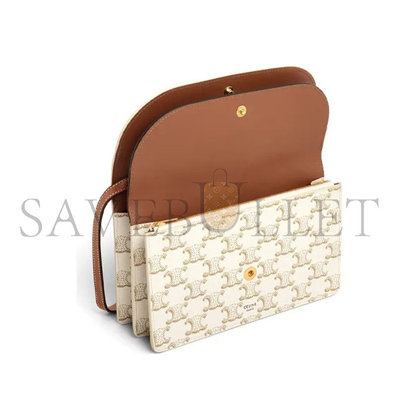 CELINE CROSSBODY BAG IN TRIOMPHE CANVAS AND SMOOTH LAMBSKIN 10D852CG9.01TA (20*11.5cm)