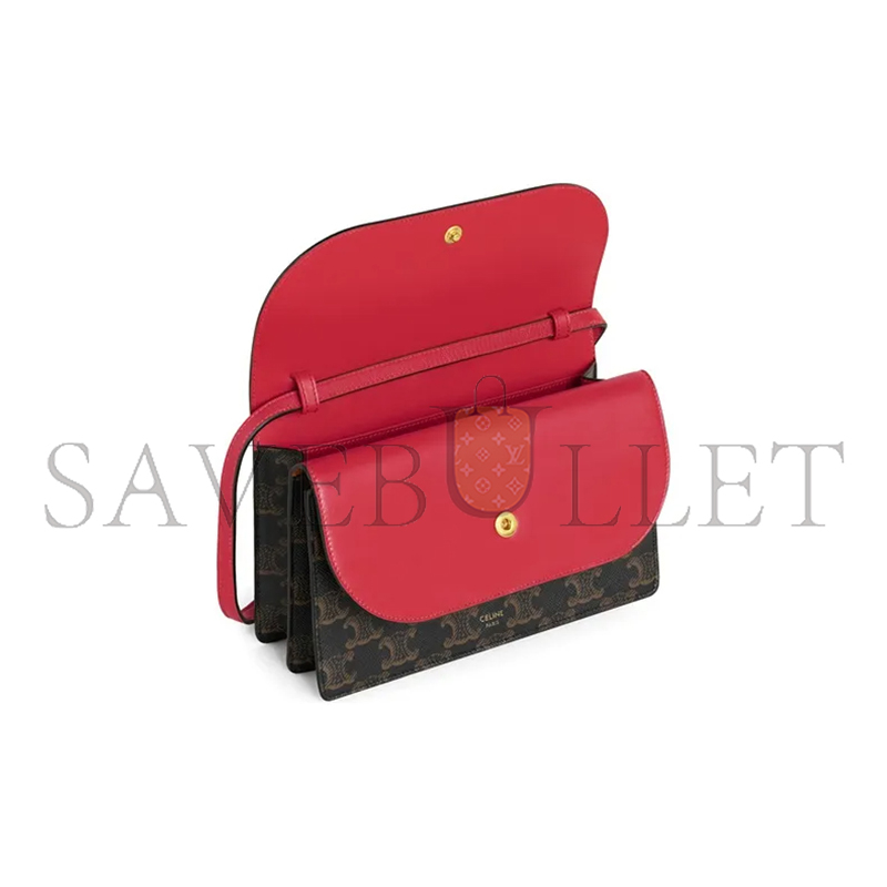 CELINE CROSSBODY BAG IN TRIOMPHE CANVAS AND SMOOTH LAMBSKIN 10D852CIX.27ED (20*11.5cm)