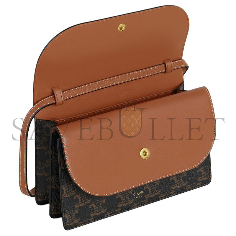 CELINE CROSSBODY BAG IN TRIOMPHE CANVAS AND SMOOTH LAMBSKIN 10D852CG9.04LU (20*11.5cm)