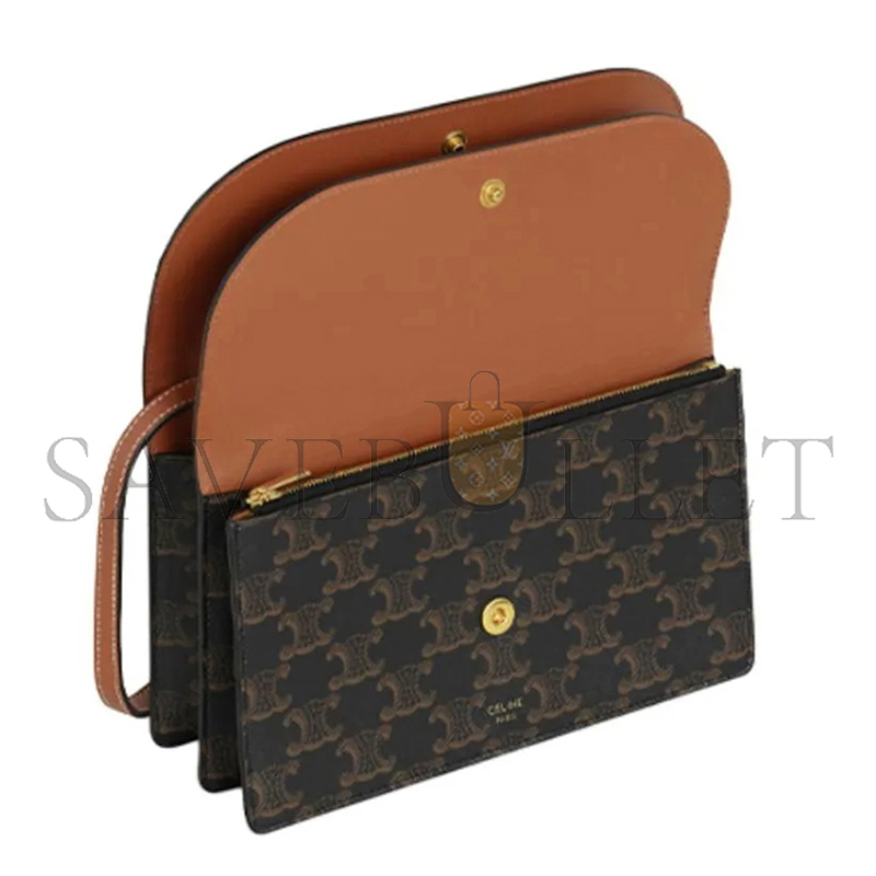 CELINE CROSSBODY BAG IN TRIOMPHE CANVAS AND SMOOTH LAMBSKIN 10D852CG9.04LU (20*11.5cm)