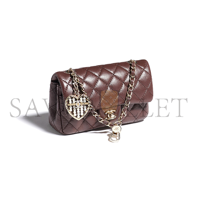 CHANEL CLASSIC MINI BAG WITH HOOK LAMBSKIN & GOLD-TONE METAL DARK BROWN AP4760 (12.5*8*5cm) CHANEL CLASSIC MINI BAG WITH HOOK LAMBSKIN & GOLD-TONE METAL DARK BROWN AP4760 (12.5*8*5cm)
