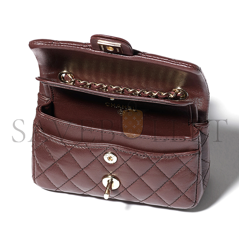 CHANEL CLASSIC MINI BAG WITH HOOK LAMBSKIN & GOLD-TONE METAL DARK BROWN AP4760 (12.5*8*5cm) CHANEL CLASSIC MINI BAG WITH HOOK LAMBSKIN & GOLD-TONE METAL DARK BROWN AP4760 (12.5*8*5cm)