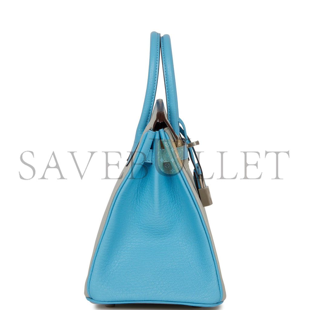 HERMES SPECIAL ORDER (HSS) BIRKIN 25 GRIS PERLE AND BLEU DU NORD CHÈVRE BRUSHED PALLADIUM HARDWARE HANDMADE (25cm) HERMES SPECIAL ORDER (HSS) BIRKIN 25 GRIS PERLE AND BLEU DU NORD CHÈVRE BRUSHED PALLADIUM HARDWARE HANDMADE (25cm)